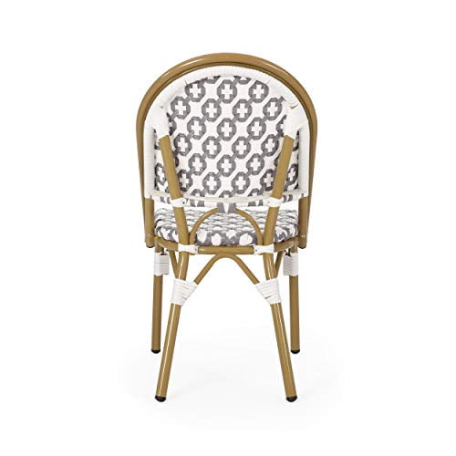 Christopher Knight Home 313251 Philomena Outdoor French Bistro Chair White Bamboo Print Finish Black Set of 2