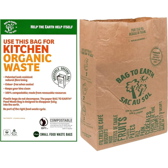 Bag to Earth -64C- Nourriture de Cuisine Waste Bag - Compostable Bag - Revêtement en Cellulose Résistant aux Fuites - Sans Plastique - Petit - 64 Sacs