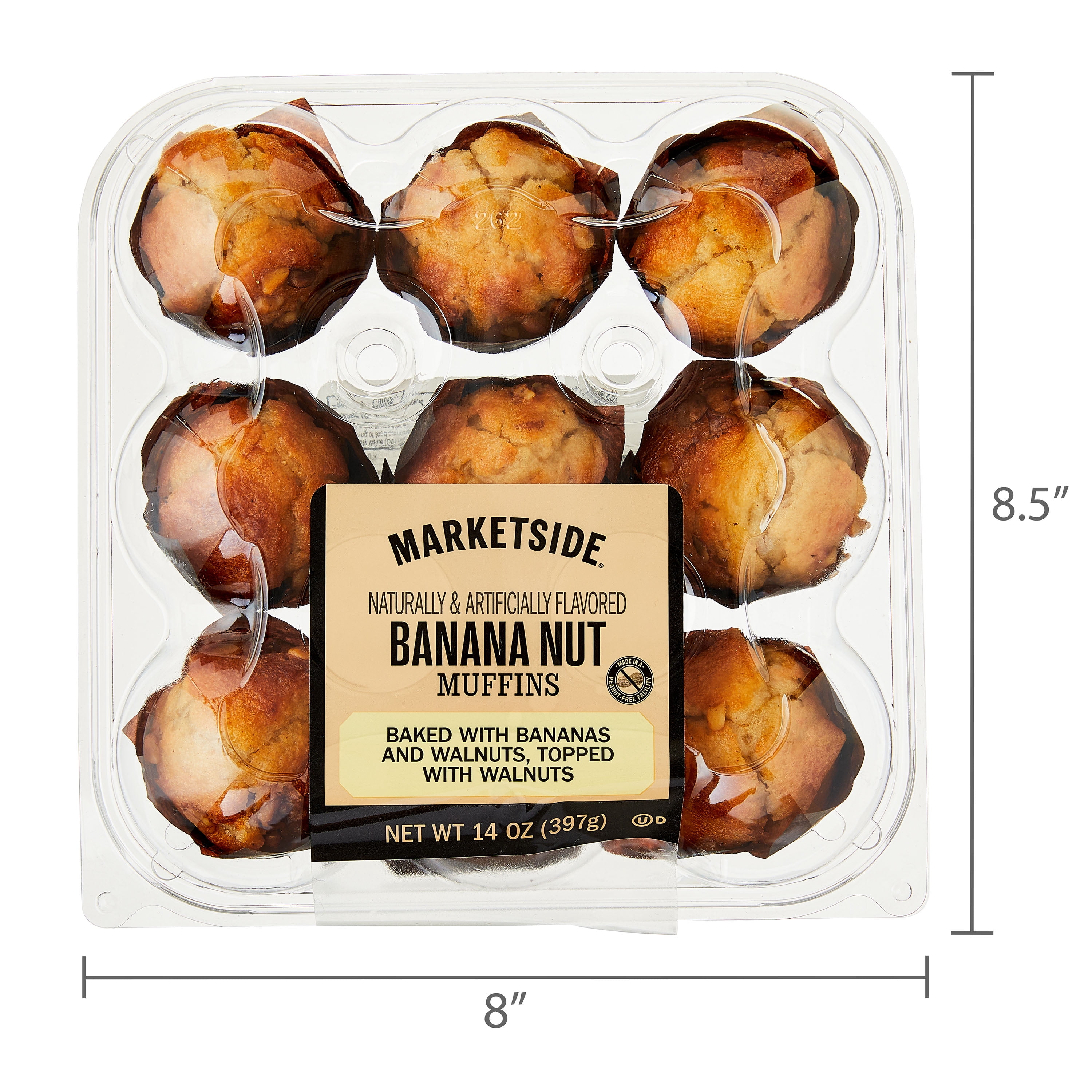 Marketside Banana Nut Baked Muffins, 14 oz, 9 Count (Shelf Stable)