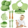 thumbnail image 2 of MesaSe 8Pcs Baby Feeding Set Food-grade Silicone Tableware with Suction Plate Bowl Spoon Fork Drink Cup Adjustable Elephant Bibs BPA-Free Led Weaning Supplies Self Utensils, 2 of 11