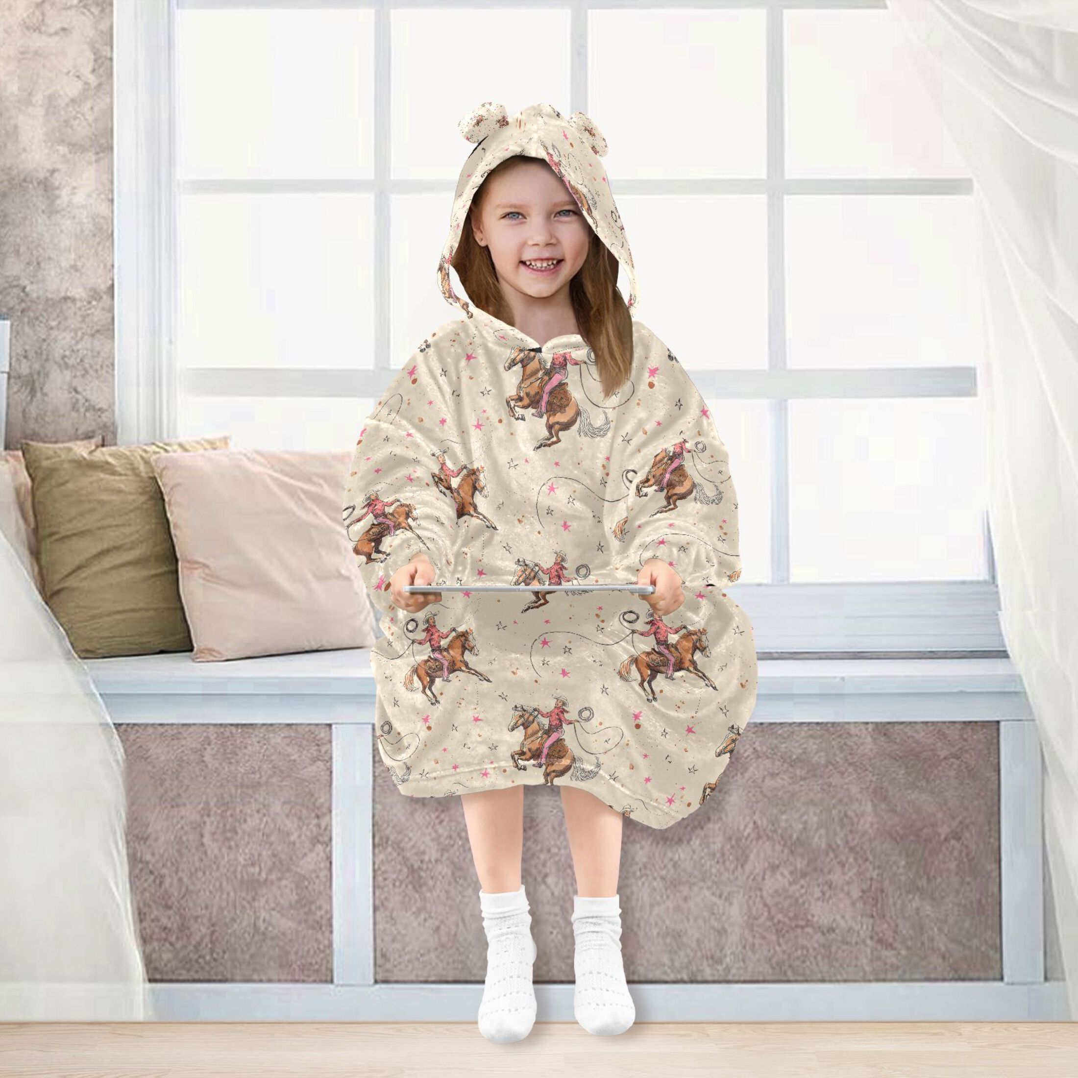 joogoo Blanket Hoodie for Cowboys Riding Oversize Sweatshirt 3-14 YR L