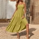 thumbnail image 3 of ICHUANYI Clearance Women's Bohemian Spaghetti Strap Smocked Tiered Long Beach Sun Dresses Sleeveless Solid Maxi Dress(Yellow, S) ICHUANYI WER2023080701385, 3 of 8