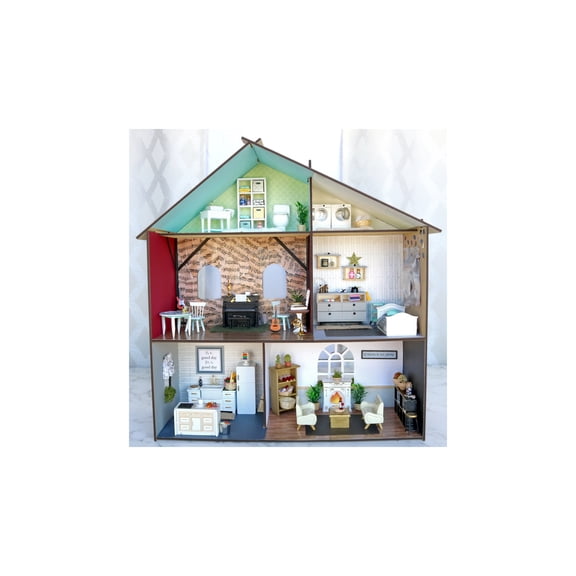 Make Market Dollhouse Kit - Unfinished Wooden Bungalow Display - Natural - 24" x 23.3" x 8.5" - 1-Pack
