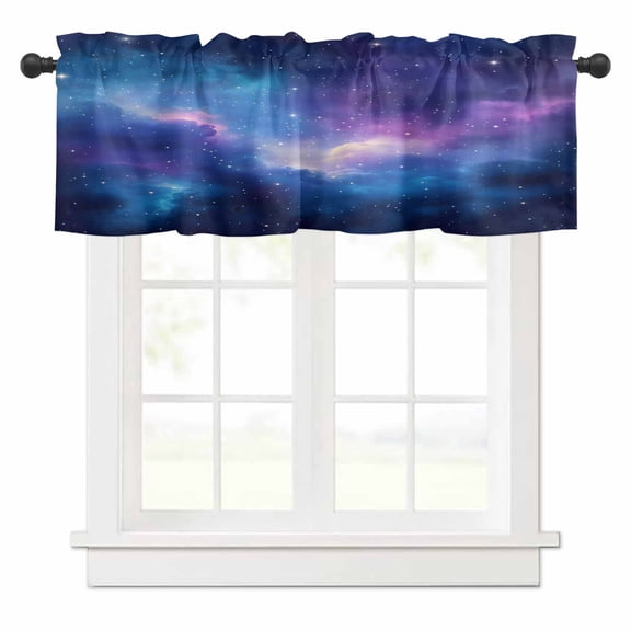 Starry Sky Valances for Windows Color Night Sky Nature Scenery Modernism Rod Pocket Curtain Valance Window Treatment Short Curtains for Kitchen Living Room, 54"x18"