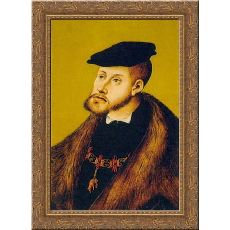 Portrait of Charles V 24x18 Gold Ornate Wood Framed Canvas Art by Lucas Cranach the Elder