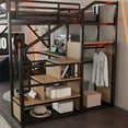 thumbnail image 5 of Mirightone Metal Loft Bed with Desk, Lights, and Storage Shelf - Queen, Black, 5 of 8