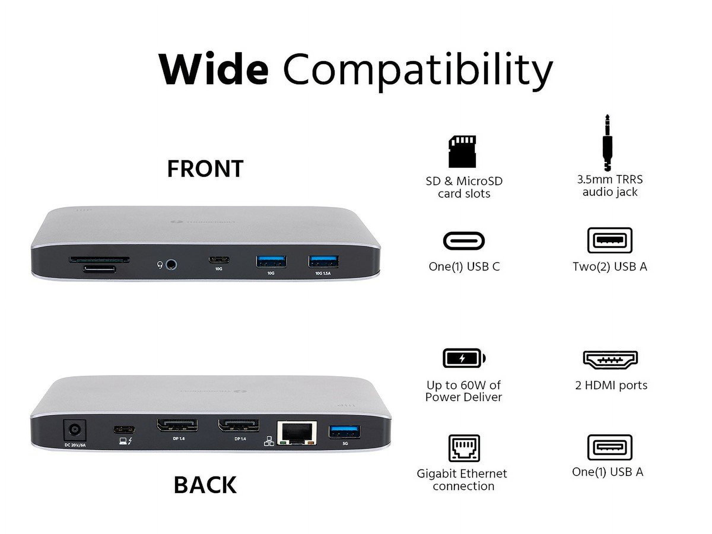 Monoprice Thunderbolt 3 Dual DisplayPort Docking Station With USB-C MFDP Support For Non-Thunderbolt 3 Devices, With Thunderbolt 3 USB Type-C Cable