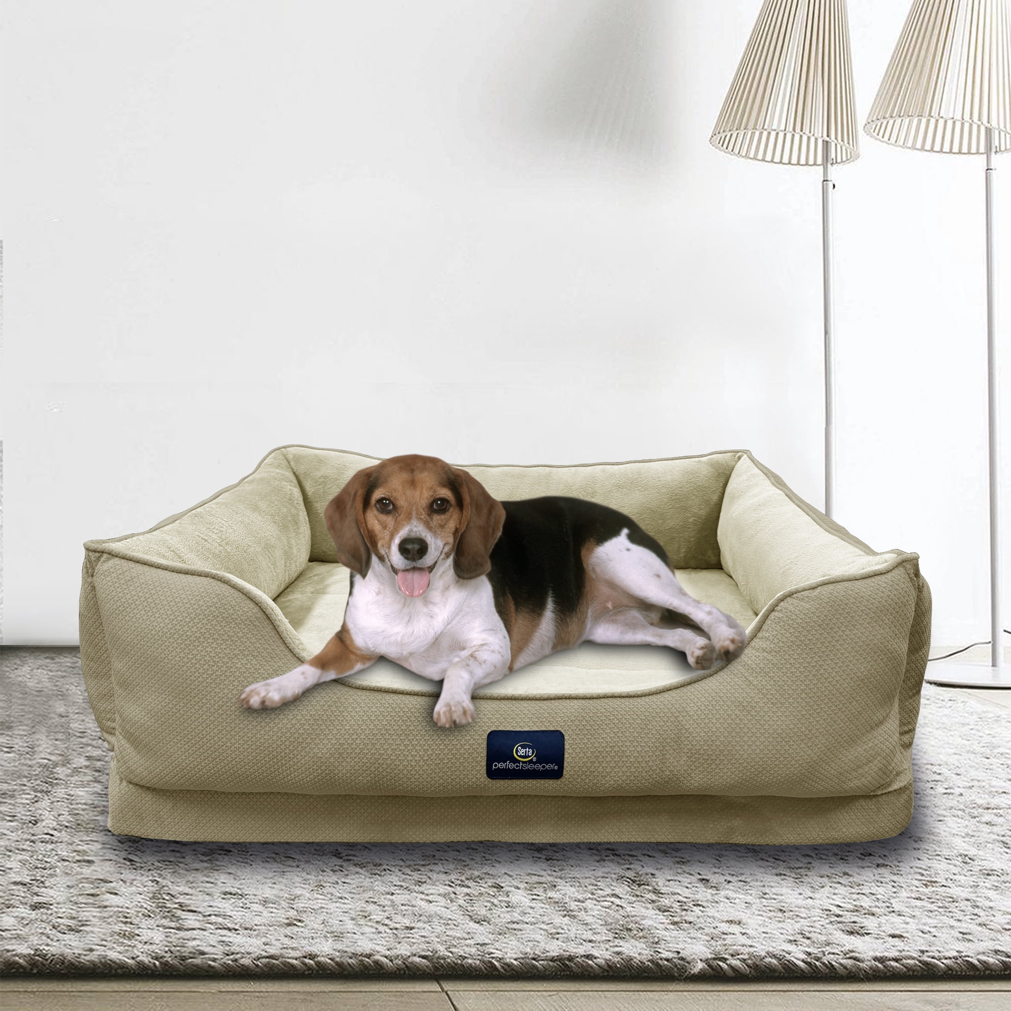 Serta Cuddler Bolster Cat & Dog Bed, Tan, Large