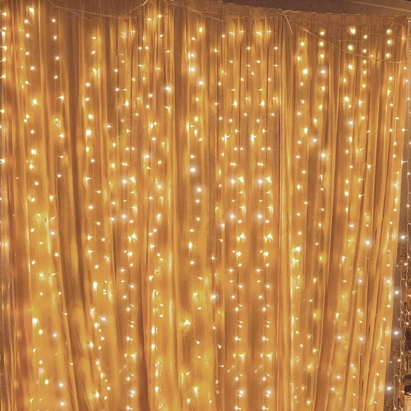 300 LED Window Curtain String Lights Wedding Party Home Garden Bedroom Outdoor Indoor Wall Decorations, Warm White