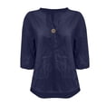 thumbnail image 3 of MSJUHEG 3/4 Sleeve Linen Tops for Women Dressy Casual Blouses Flowy Floral Shirts Loose Linen Top Cotton Linen Shirts Gauze Shirts for Women Cotton Linen Cotton Boho Blouses Short Sleeve Dark Blue S, 3 of 9