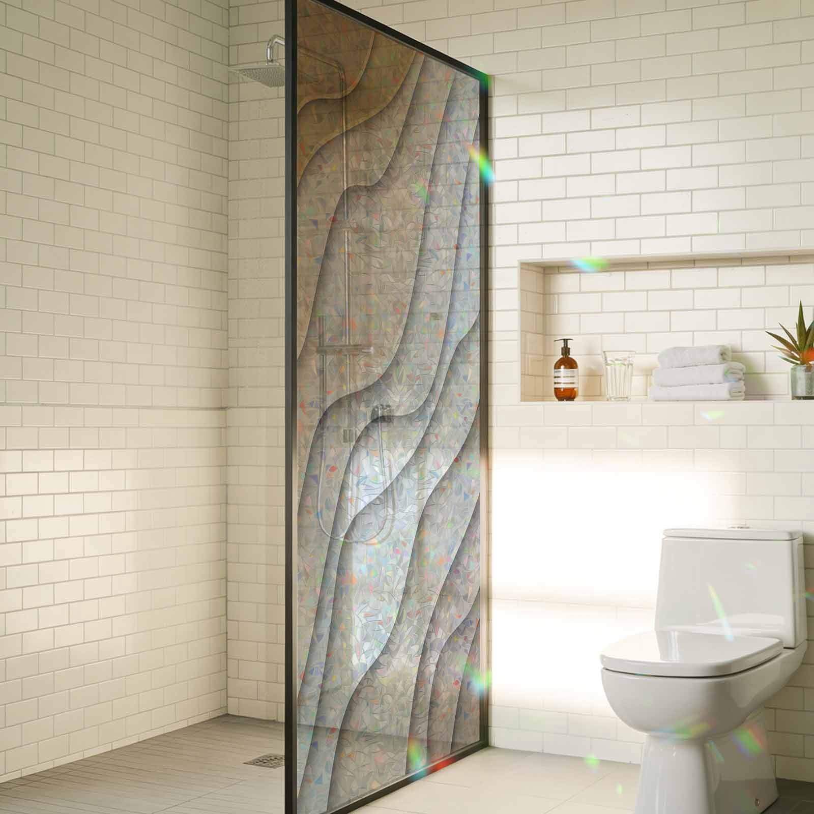 Beige Ombre Window Privacy Film Stain Glass,Reusable Decorative Rainbow Window Film,Modern Geometric Abstract Aesthetic Cream Static Cling Sun Blocking Stickers Decals Covers 23.6" x 59" (2pcs)