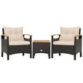 thumbnail image 2 of Gymax Set of 3 Rattan Furniture Set Wooden Armrest Table Top Cushioned Deck Patio, 2 of 6