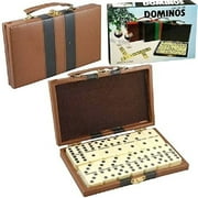 Dependable Industries Domino Double Six - Ivory and Black Tile with Metal Spinners in Deluxe Travel Case Adults and Teens Dominoes