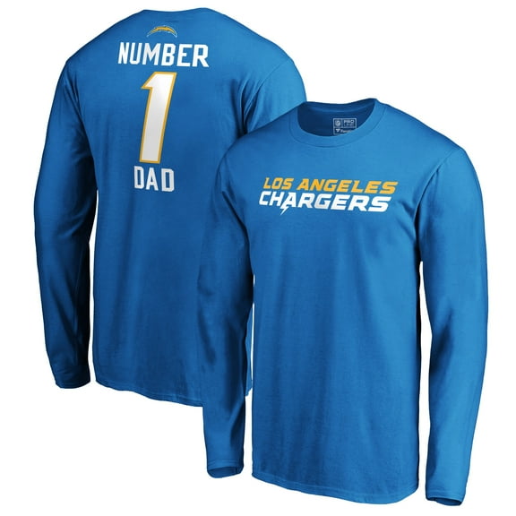 Men's Light Blue Los Angeles Chargers #1 Dad Long Sleeve Team Logo T-Shirt