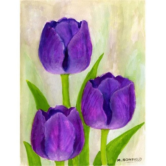 Carolines Treasures  Purple Tulips by Maureen Bonfield Flag Canvas House Size