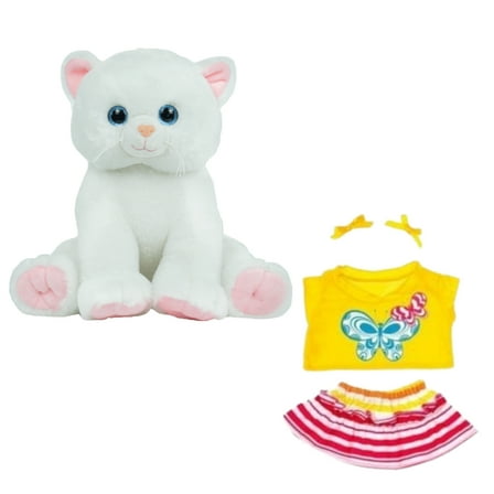 Opal the White Kitty Plush Eco 16 Inch with Butterfly Outfit and Yellow Bows - Stuffed Toy for Kids