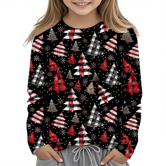 BaoFuBaoMei Graphic Tees for Boys Girls Christmas Merry Christmas Long Sleeve Pullover Shirt Slim Crew Neck Fall Clothes for Christmas Dinner Vacation Holiday