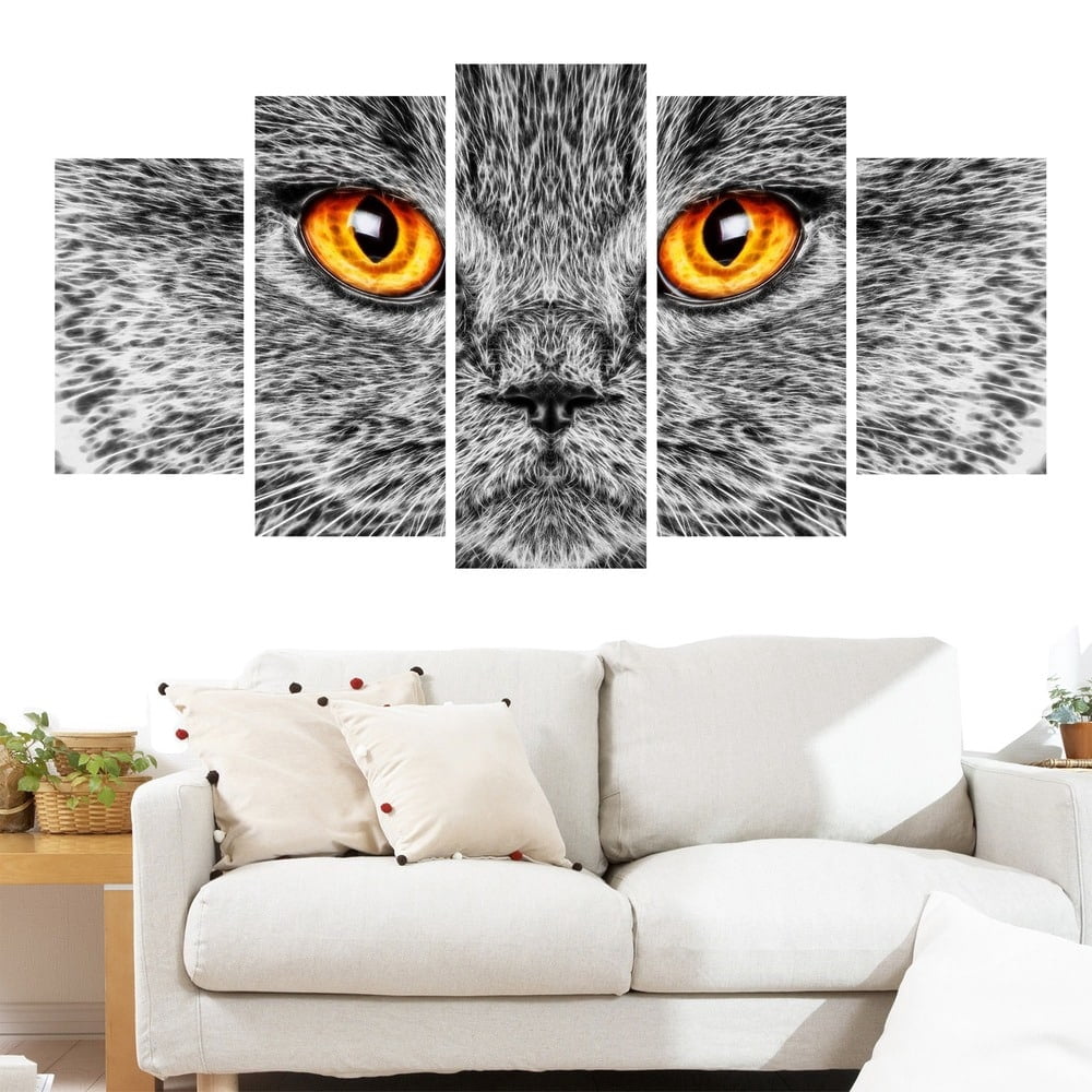 DESIGN ART Grey Cat Animal Art Canvas (Multiple Sizes) 32 in. wide x 16 in. high