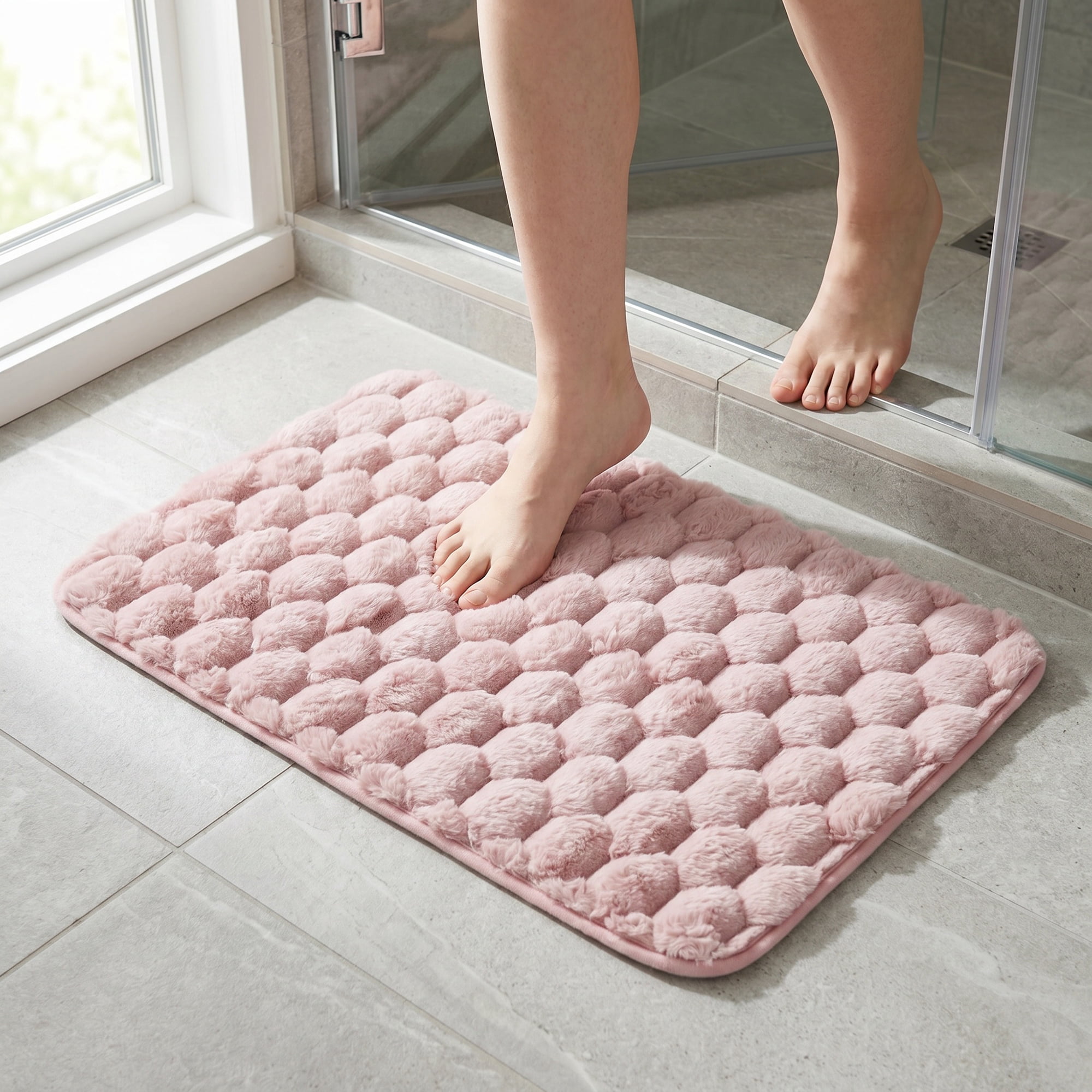 Unique Bargains Luxury Ultra Soft Absorbent Microfiber Bath Mat Non Slip Pink 24" x 16"