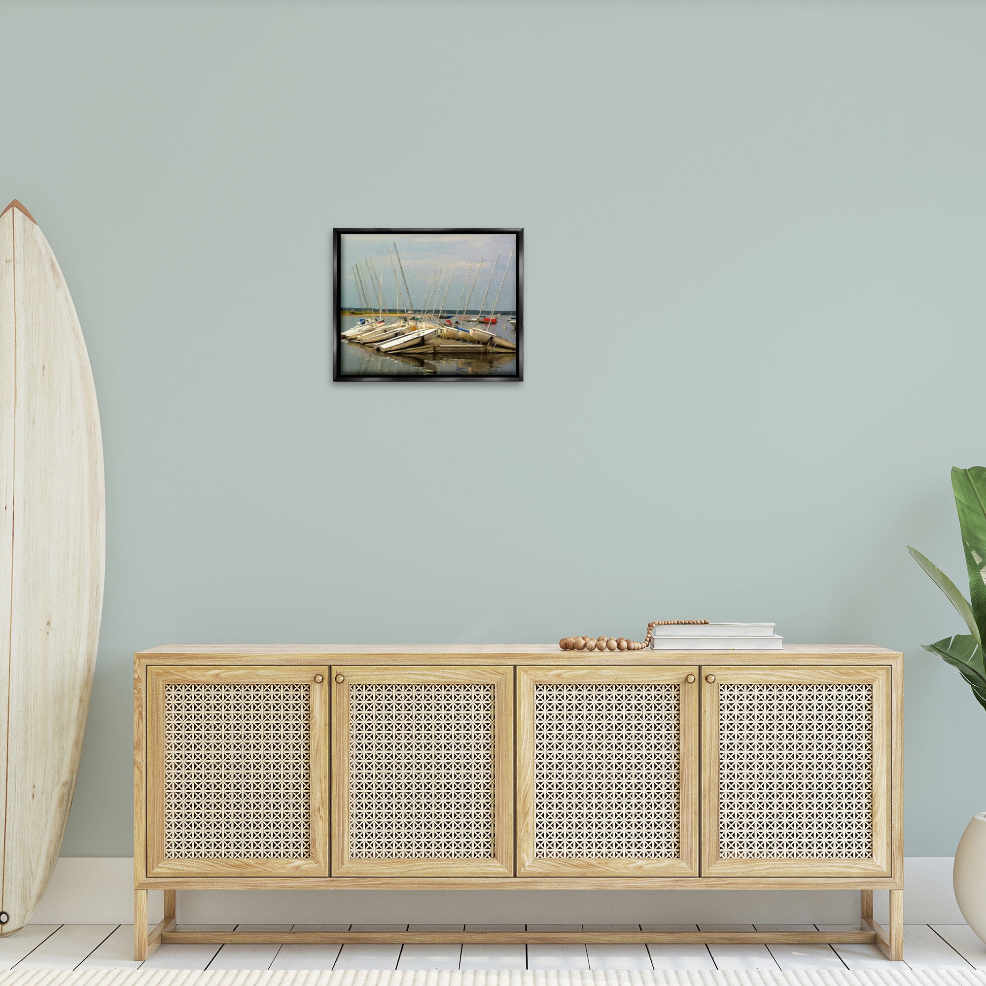 Stupell Industries Maritime Docked Boats Transportation Painting Black Floater Framed Canvas Art Print Wall Art, 21 x 17