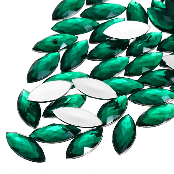 100 Pcs Acrylic Horse Eye Gems, Dark Green Rhinestones 20x9mm Flat Back Gems Flat Back Crystal Rhinestones Bulk Gems for Crafting Rhinestones for Clothes Crafting Bedazzling Nails