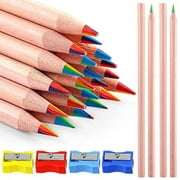 CHENGU 48 Pcs Rainbow  Colored Pencils, 7 Color  in 1 Rainbow Pencil  for Kids, Wooden Colored  Pencil Multi Colored Pencils  Bulk with 4 Pieces  Sharpener for Kids Adults  Art Drawing (Natural Wood)