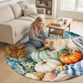 thumbnail image 2 of Round Area Rugs 5Ft, Fall Coastal Pumpkins Non-Slip Washable Circle Rugs Carpet, Ocean Nautical Coral Wood Grain Indoor Outdoor Rug Floor Mats Throw Runner for Bedroom Living Room Bathroom, 2 of 8