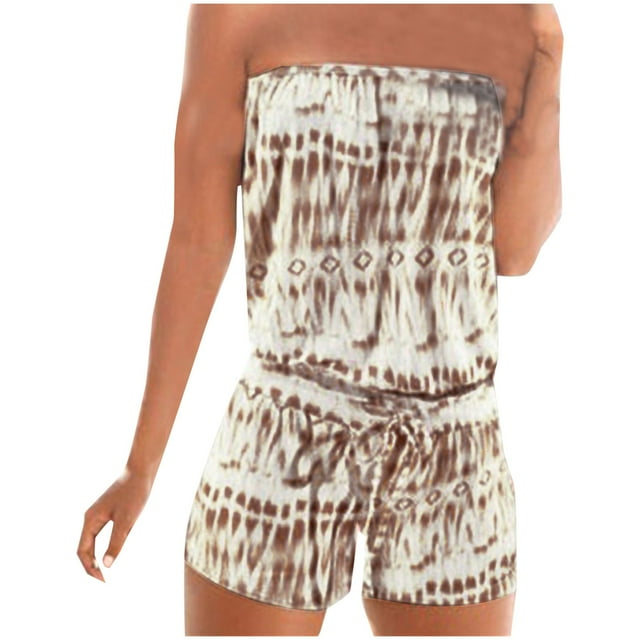 Combinaison Short pour Femme Décontractée Sans Bretelles à Cordon Poche Sans Manches Polyester Longueur Régulière 1 Pce