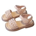 thumbnail image 2 of CUZIBR Girls Sandals Shoes Solid Color Ankle Hook And Loop Strap Flower Graphic Open Toe Comfortable Lightweight Breathable Summer Casual Footwear Wedding Party Casual Flat Sandals,Pink,3.5-4 Years, 2 of 5
