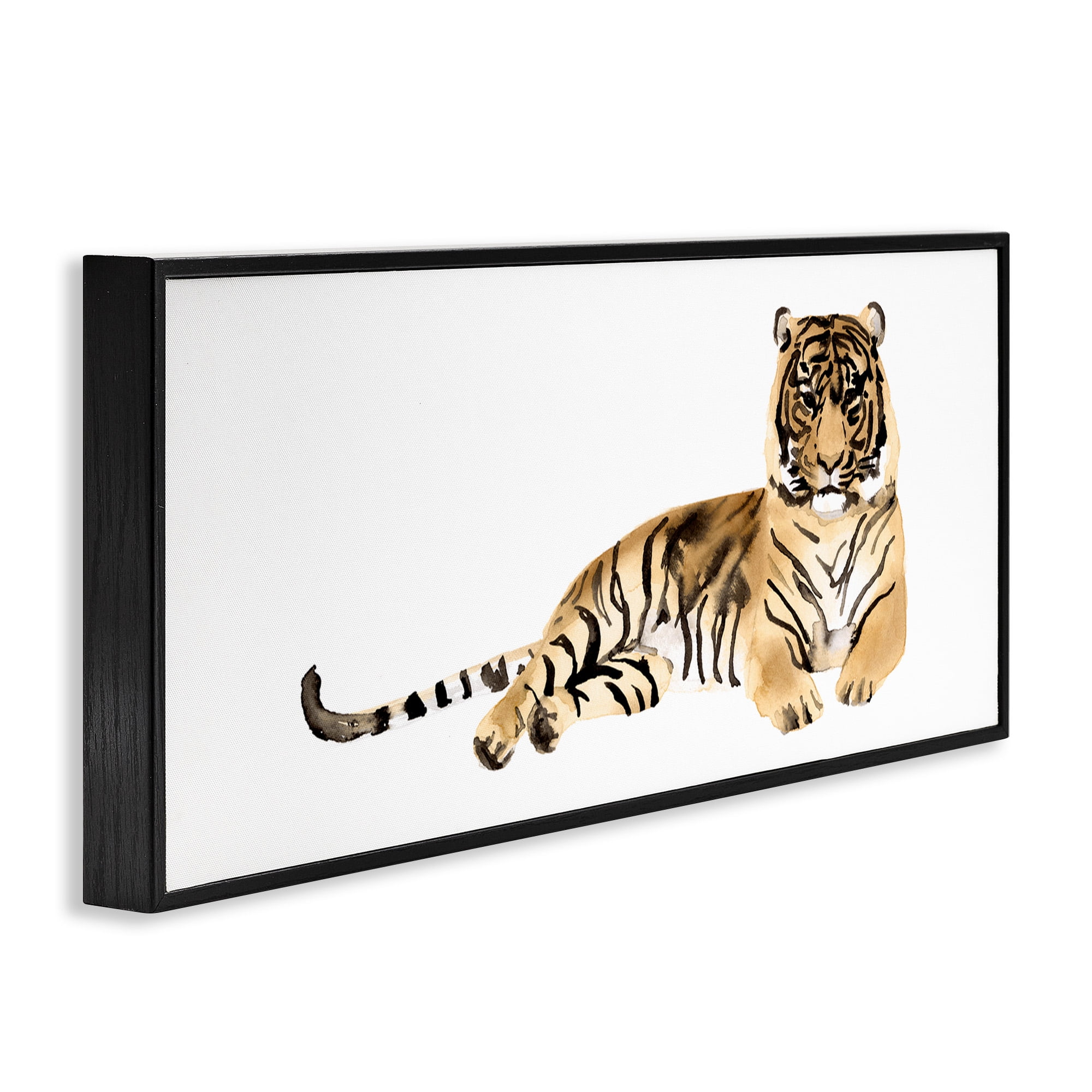 Stupell Industries Tiger Resting Orange Ink Watercolor Animals & Insects Painting Black Framed Art Print Wall Art, 30 x 13