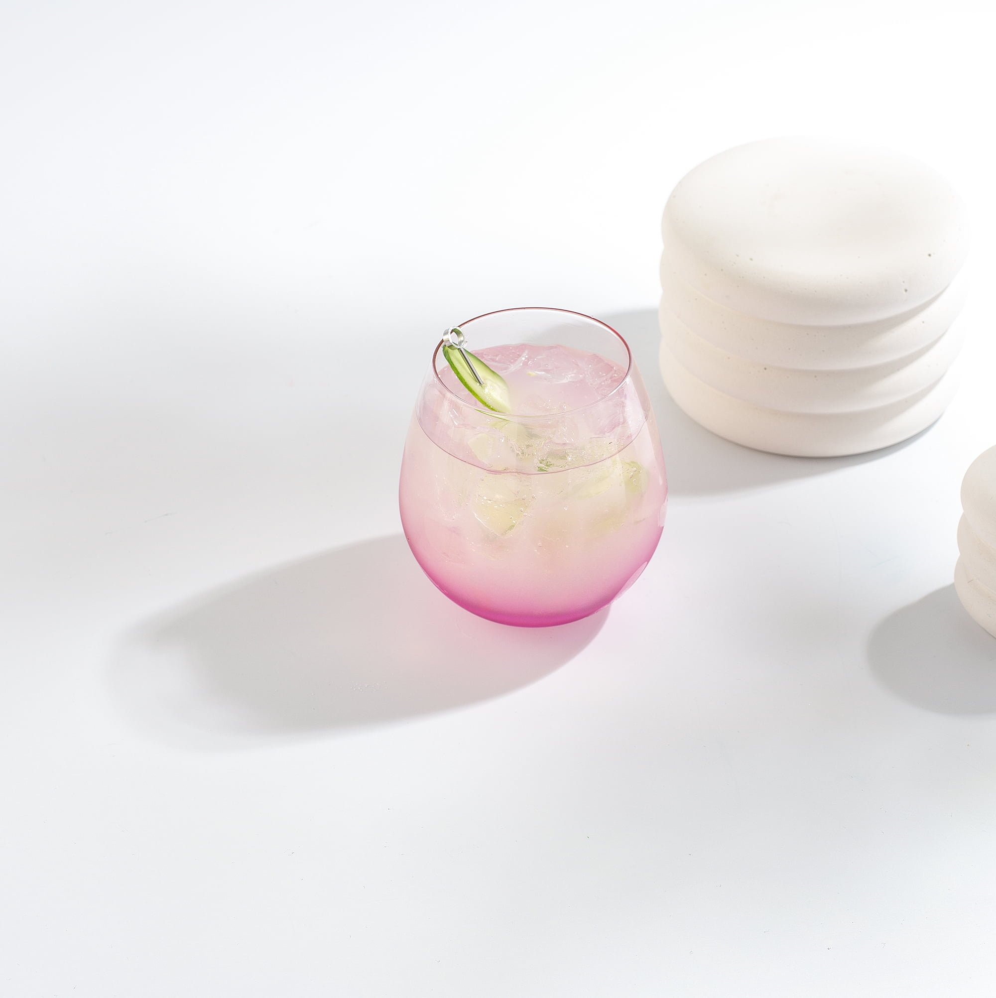 JoyJolt Hue Colored Stemless Wine Glass Set - Large 15 oz Glass Stemless Wine Glasses Set of 6
