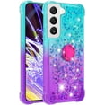 thumbnail image 3 of Glitter Case for Samsung Galaxy S23 Plus (Not S23, Bling Sparkle Colorful Gradient Quicksand Waterfall Soft TPU Liquid Case Cover with Ring Stand for Samsung Galaxy S23+Plus LSJB-Green Purple, 3 of 7