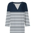 thumbnail image 5 of cfhntfmh 3/4 Length Sleeve Womens Tops V Neck Casual Striped Shirts Trendy Blouses Summer Basic Tee Loose Fit Soft Blouse, 5 of 6