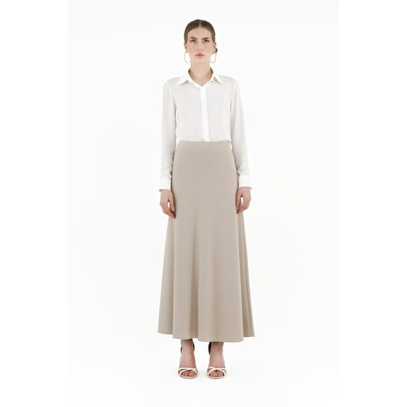 Stone A-Line Style Side Zippered Comfy Maxi Dress Skirt