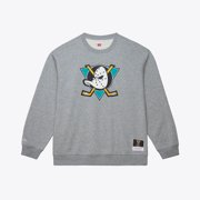 Men's Mitchell & Ness Heather Gray Anaheim Ducks Walk-Off Vintage Logo Fleece Crewneck Sweatshirt