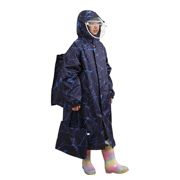 Kids Waterproof Hooded Rain Coat with Reflective Strip for Boys Girls School Heavy Rain Rainwear XL