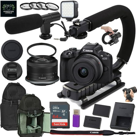 Canon EOS R50 Mirrorless Camera w/Canon RF-S 18-45mm f/4.5-6.3 is STM Lens   Camera Sling Backpack   Extra Battery   64GB Memory   More (18pc Bundle)