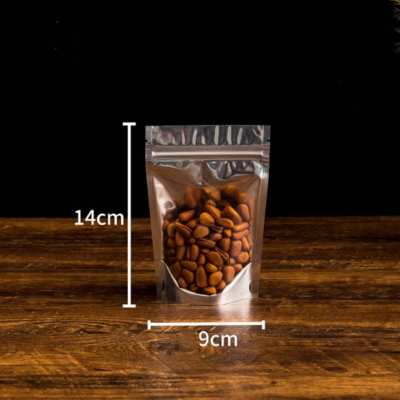 50Pcs Food Packaging Aluminum Foil Stand Up Bag Home Storage Tea Coffee Beans Supplies Ziplock Bags With Window Resealable