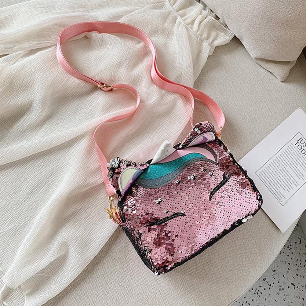 1PC Mini Unicorn Shaped Sequins Ear Handbags Girls Casual Chain Messenger Crossbody Purse Shoulder Bag Pink Walmart
