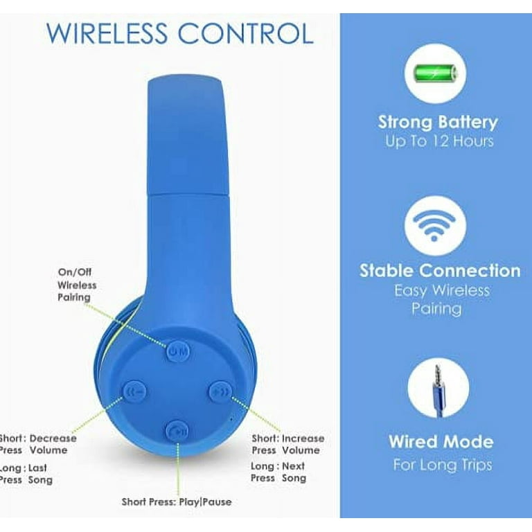 Nenos Bluetooth Kids Headphones Wireless Kids Headphones 93dB Limited Volume Wireless Headphones for Kids Boys Girls School Headphones Classroom Blue L Walmart