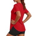 thumbnail image 5 of Womens Soft Short Sleeve T-Shirt Round Neck Daily Casual Top Red,L, 5 of 8