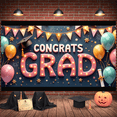 thumbnail image 6 of Gold Lettering Graduation Banner Purple Grad Cap Grad Party Backdrop Diploma Scroll Pastel Balloons Graduation Background for Graduation Ceremony College Grad Party Photo Shoot Backdrop, 6 of 9