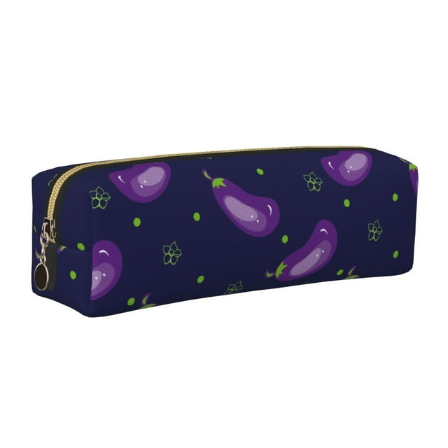 Disketp Eggplant Estuche de Lápices de Cuero con Cierre, Estuche Compacto para Papelería, Bolígrafos y Accesorios Pequeños