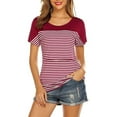 thumbnail image 5 of Odeerbi Summer Maternity Tops for Women 2025 Nursing Tops Pregnant Stripe Round Neck Short Sleeve Breastfeeding Blouse Red, 5 of 7