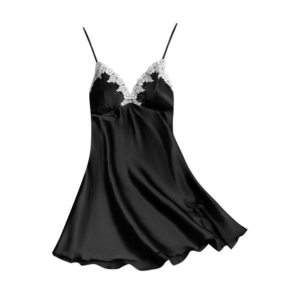 Cqxid525 Nightgowns for Women Nightdress Women's Summer Lace Suspender V Neck Loose Oversized Sleep Wear for Women Lightweight Sleep Shirt Black 1PC