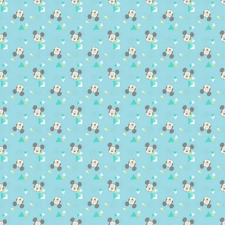 Disney Mickey Nursery Mickey Head Toss Light Blue 100% Cotton Fabric By The Yard