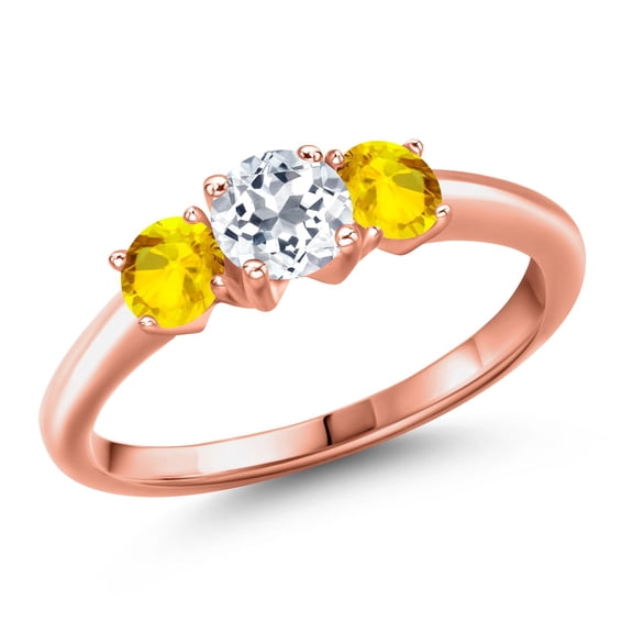 Gem Stone King 18K Rose Gold Plated Silver White Topaz and Yellow Sapphire Engagement Ring for Women | 1.32 Cttw | Round 5MM | Gemstone November Birthstone | Size 6
