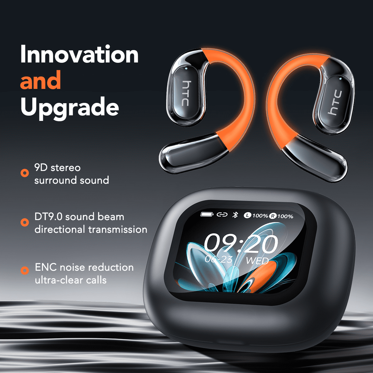 HTC NE27 Wireless Earbuds, AI Translate Earbuds Bluetooth 5.4 Headphones, Translator Earbuds with Mic Smart Screen,48H IP6 Waterproof Sport Headset