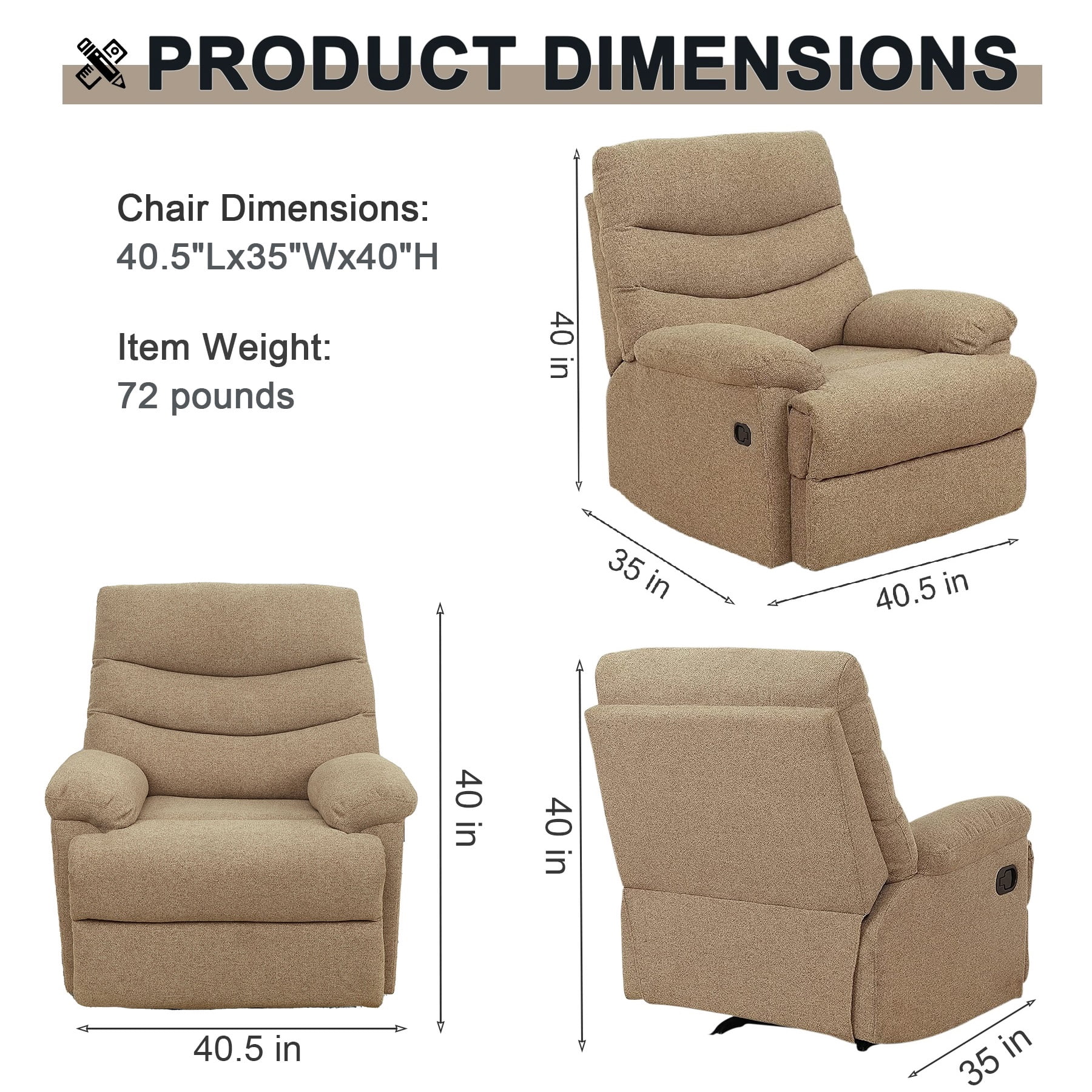 Nathaniel Home Recliner Chair, Upholstered Fabric Chair, Single Manual Reclining Sofa, Home Theater Seating, Footrest for Bedroom Elderly Lounge, Mocha Brown