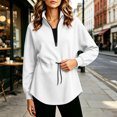thumbnail image 4 of Women's Adjustable Drawstring Waist Sweatshirt Oversized Half Zip Stand Collar Long Sleeve Tunic Tops Loose Fit Casual Pullover Jackets White, 4 of 7